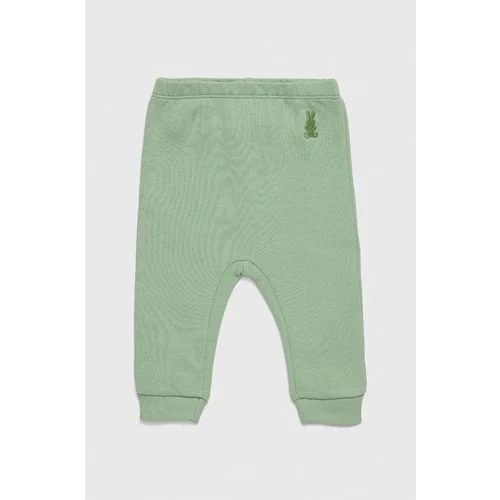 United Colors Of Benetton Pamučne hlače za bebe boja: zelena, glatki materijal