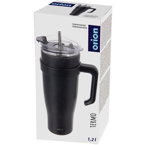 Orion Črn termo lonček s slamico 1,2 l Termo &amp;ndash; Slike