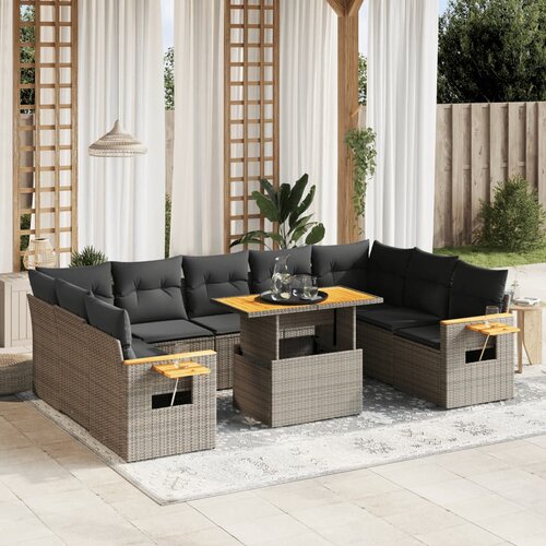 VidaXL 10-dijelni set vrtnih sofa od poliratana s jastucima sivi Slike
