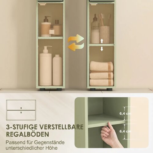  Uski kupaonski ormarić s ladicom i 4 otvorena pretinca za male prostore 20 x 20 x 180 cm zeleni Slike