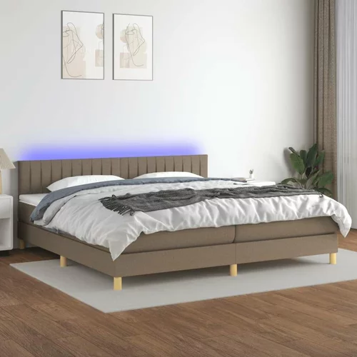  Box spring postelja z vzmetnico LED taupe 200x200 cm blago