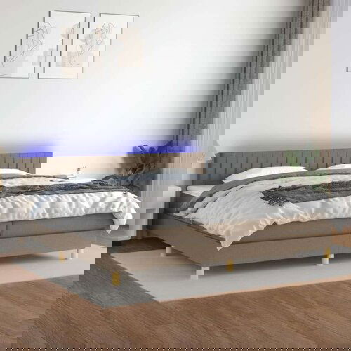  Krevet box spring s madracem LED smeđesivi 200x200 cm tkanina Slike