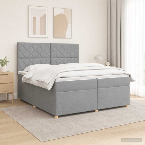 Boxspring krevet s madracem Svjetlosiva 200 x 200 cm Tkanina Slike