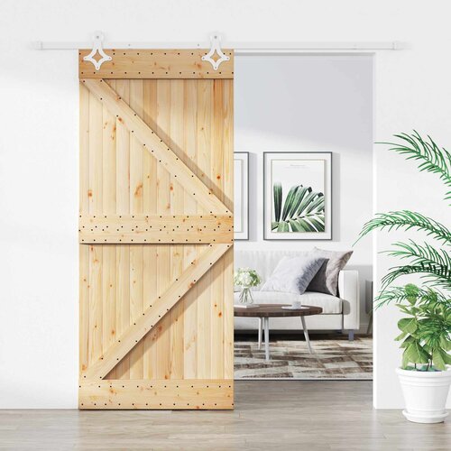  Klizna vrata 100 x 210 cm Masivna borovina Prirodna i bijela Cijene