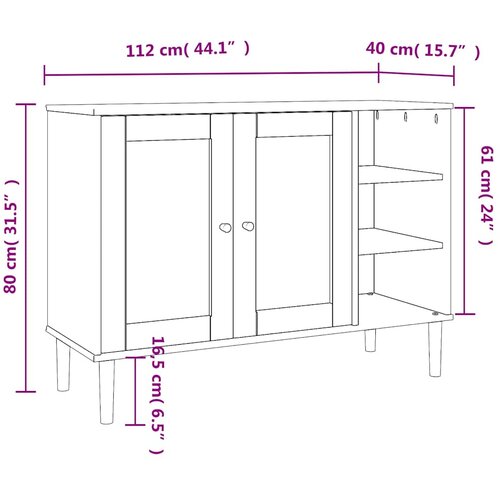  Komoda SENJA crna izgled ratana 112x40x80 cm masivna borovina Slike