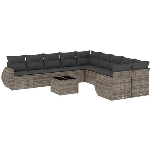  11-dijelni set vrtnih sofa od poliratana s jastucima sivi Slike
