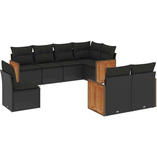  8-dijelni set vrtnih sofa od poliratana s jastucima crni Slike