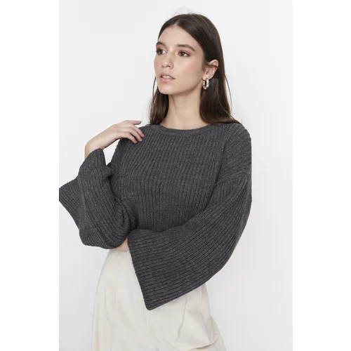 Trendyol Anthracite Crop and Spanish Sleeve Knitwear Sweater