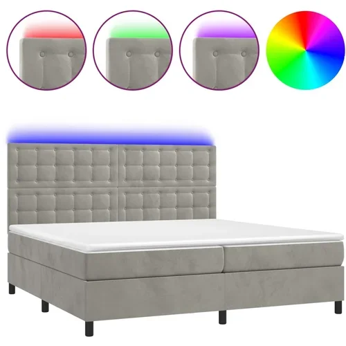 vidaXL Box spring postelja z vzmetnico LED svetlo siva 200x200cm žamet, (20761117)