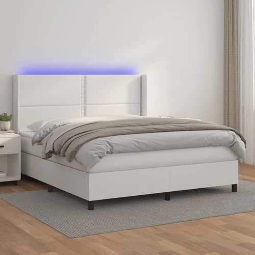  The Living Store Box spring postelja z vzmetnico LED bela 160x200cm umetno usnje - Box Spring Postelja, (21501354)