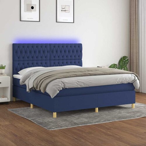  box spring s madracem LED plavi 160x200 cm od tkanine Cijene