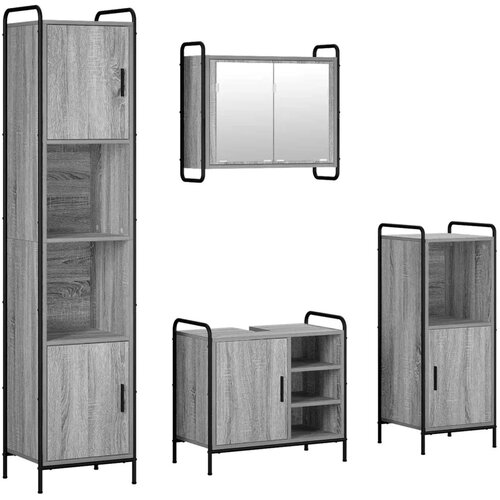  Set ormarića za kupaonicu 4 kom. Siva Sonoma 40 x 36 x 181 cm - Siva Sonoma Kupaonski ormarić (1 vrata i 1 polica) + viseći orma Slike