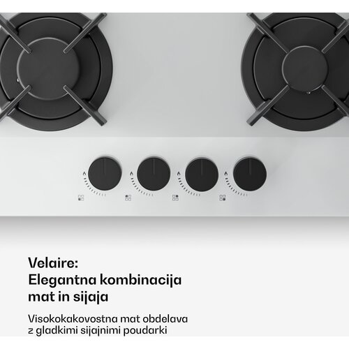 Klarstein Velaire plinska ploča za kuhanje, 4 plamenika s električnim paljenjem, kompatibilna s prirodnim plinom i ukapljenim naftnim plinom, 8000 W, 60 cm Slike
