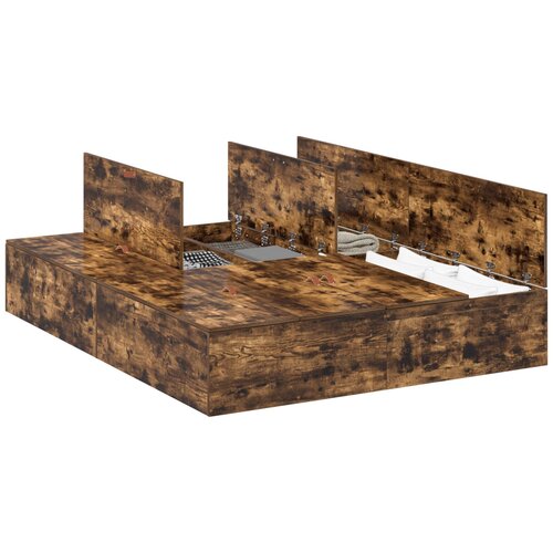 VidaXL Krevetna okvira za pohranu Dimljenog hrasta 140x190 cm Slike