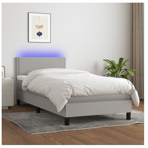  Box spring postelja z vzmetnico LED svetlo siva 90x200 cm blago Cene