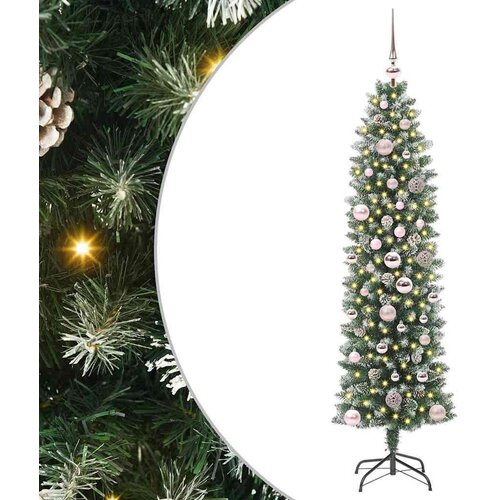 vidaXL Umetno vitko božično drevo med 150 LED Zelena in bela 150 cm Cene