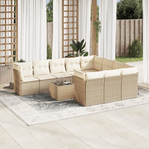 VidaXL 11-dijelni set vrtnih sofa od poliratana s jastucima bež Slike