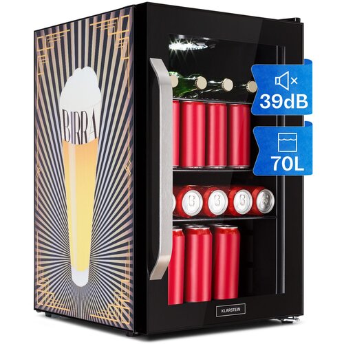Klarstein Beersafe 70, Birra Edition, hladilnik, 70 litrov, 3 police, panoramska steklena vrata, nerjaveče jeklo Cene