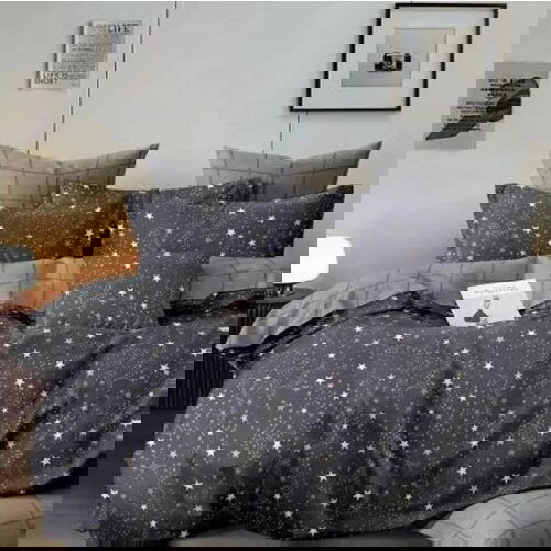  Tamna bračna posteljina sa zvezdanim nebom i sivim detaljima &amp;ndash; 4 dela, 200x220 cm, 100% pamuk Slike