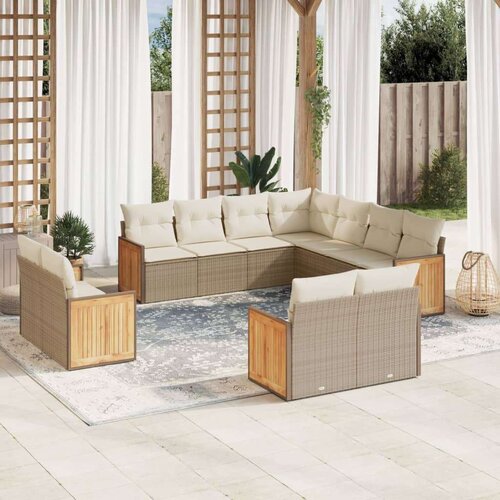 VidaXL 11-dijelni set vrtnih sofa od poliratana s jastucima bež Slike
