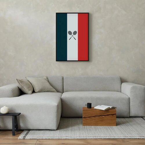  Slika - Black Badminton Rackets Against the Backdrop of the French Flag 40x60 U crnom drvenom okviru Slike