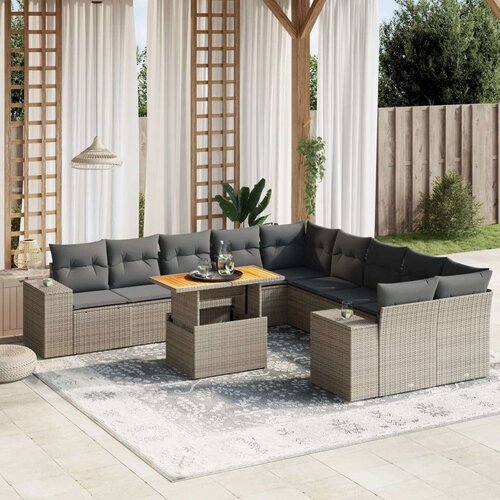 VidaXL 11-dijelni set vrtnih sofa od poliratana s jastucima sivi Slike