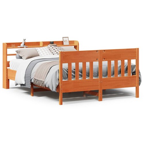 vidaXL Posteljni okvir brez vzmetnice voščeno rjav 135x190 cm borovina Cene