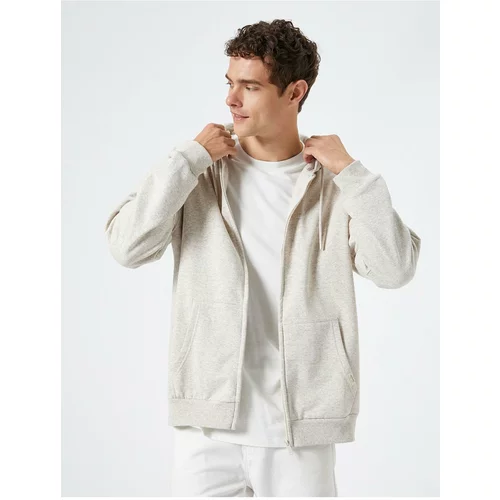Koton Oversize Zippered Sweatshirt Hooded Pocket Detailed Label Printed Ribbon