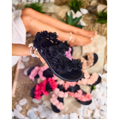 Resti Black women's sandals with flowers Alferroy Cene