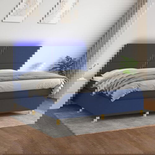  The Living Store Box spring postelja z vzmetnico LED modra 160x200 cm blago - Box Spring Postelja, (21439919) Slike
