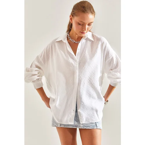 Bianco Lucci Women's Jacquard Linen Shirt