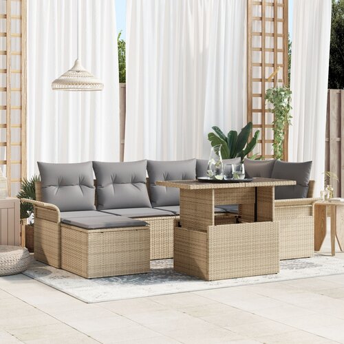 VidaXL 7-dijelni vrtni sofa set s jastučićima bež poli ratan Slike