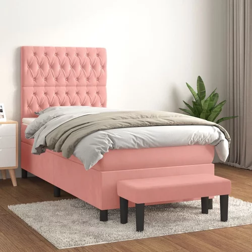 vidaXL Box spring postelja z vzmetnico roza 100x200 cm žamet