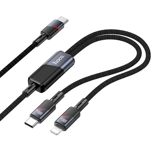Hoco kabal (kabl) 2in1 type c na type c + lightning 5A 100W U139 1,2 m crni Cene