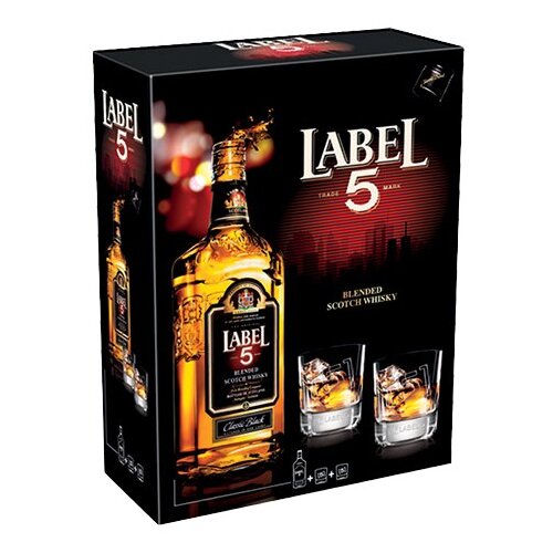 Label 5 Viski + 2 ča&amp;scaron;e, 0.7l Slike