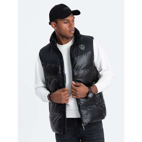 Ombre Men's quilted sleeveless glossy - black Cijene