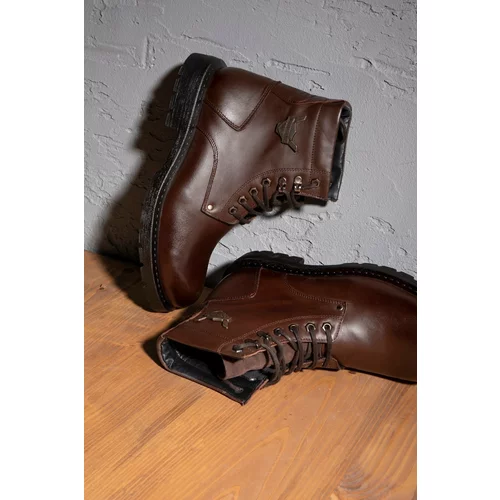 Ducavelli Glaz Genuine Leather Men's Lace-Up Boots, Harley Boots.
