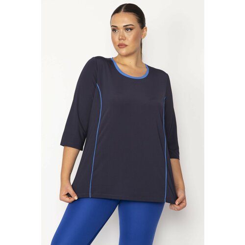 Şans Women's Plus Size Navy Blue Piping And Cup Detailed Tunic Slike