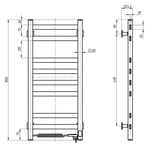  Električni su&amp;scaron;ač pe&amp;scaron;kira sa termostatom AVANGARD 105W 80x36 cm, crni, levi Slike