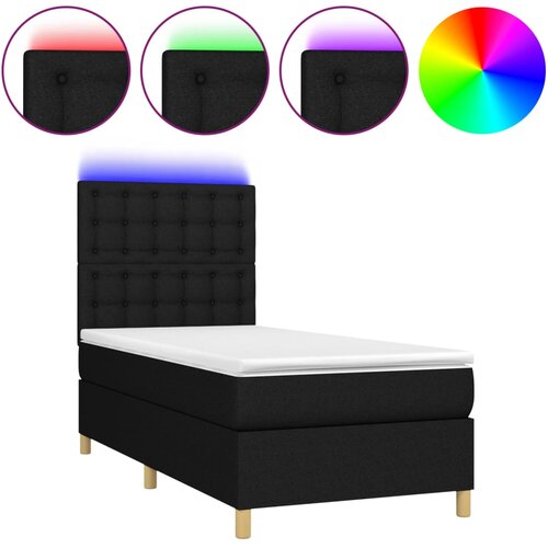 VidaXL Box spring postelja z vzmetnico LED črna 100x200 cm blago, (20898632) Slike
