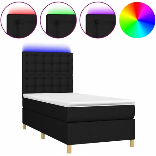 vidaXL Box spring postelja z vzmetnico LED črna 100x200 cm blago, (20898632)