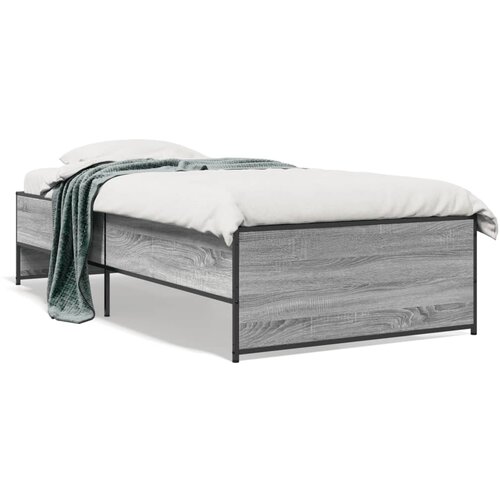 VidaXL Posteljni okvir siva sonoma 90x200 cm inženirski les in kovina Slike