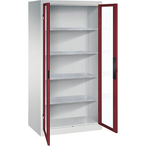 C+P Omara s krilnimi vrati z akrilnim steklom, VxŠxG 1950 x 930 x 600 mm, 4 police, svetlo sive / rubinasto rdeče barve Cene