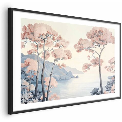  Plakat - Ocean Cliffs and Trees  Delicate Motif in Pastel Colors 30x21 Crni okvir s margom Cijene