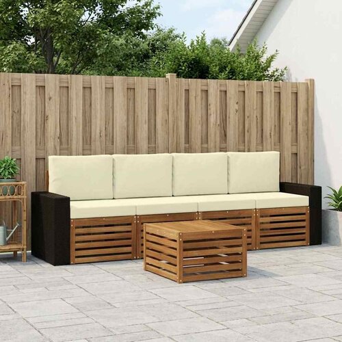  Set vanjskih sofa 5 kom. Prirodna i krem Čvrsto drvo akacije Slike