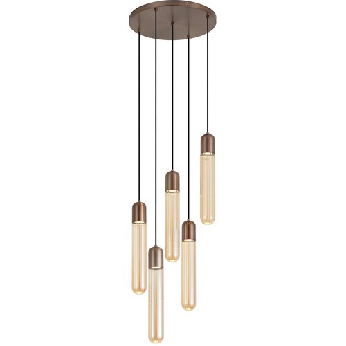 QAZQA Art Deco hanglamp donker brons met ribbel glas 5-lichts - Walcott Slike