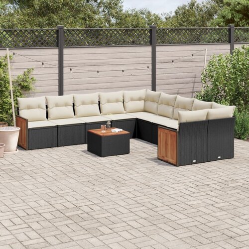  11-dijelni set vrtnih sofa od poliratana s jastucima crni Slike