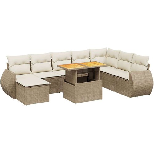 VidaXL 9-dijelni set vrtnih sofa s jastucima bež od poliratana Slike