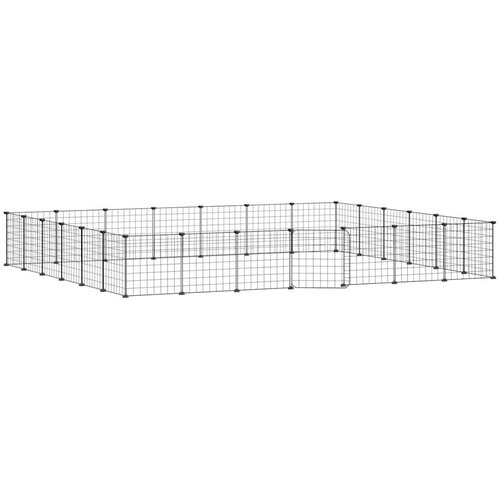 vidaXL Ograda za hi&scaron;ne ljubljenčke z 28 paneli črna 35x35 cm jeklo, (20802335) Cene
