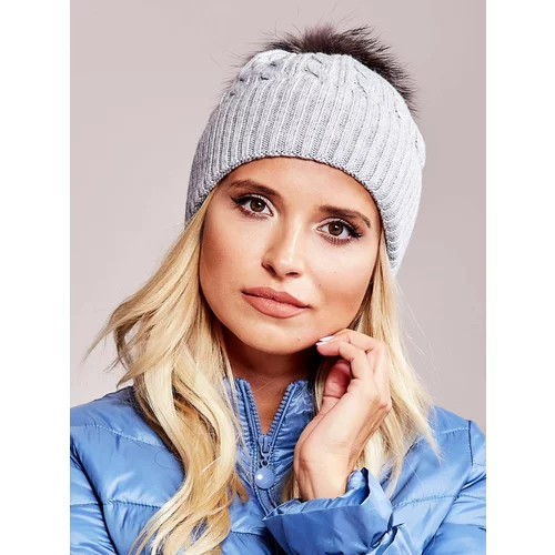 Fashion Hunters Gray cap with edging and fur pompom